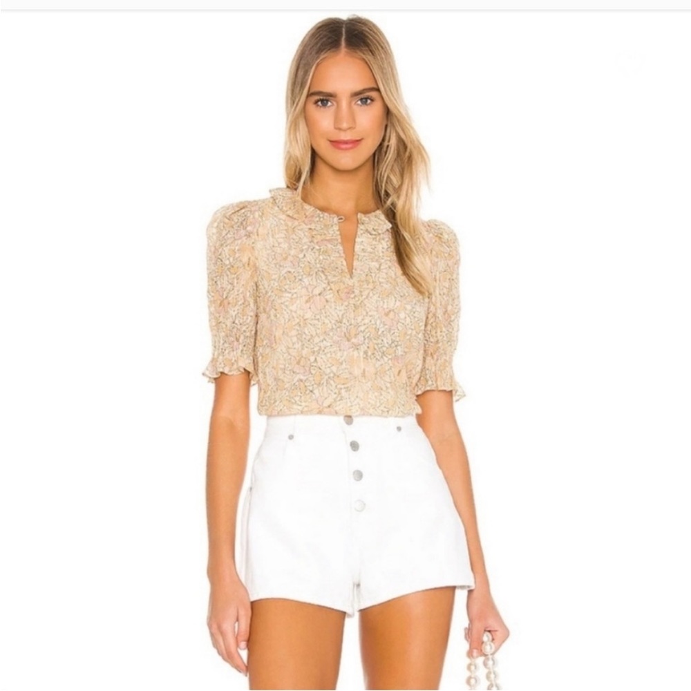 Rebecca Taylor yellow floral lined blouse with collar detail. Size 2.